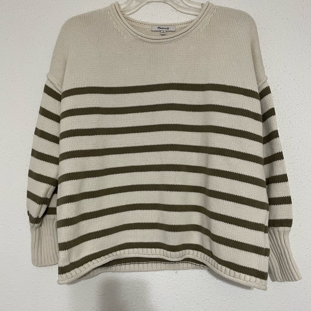 Madewell Conway Pullover Sweater Cream With Green Stripes Size XS - Picture 4 of 13